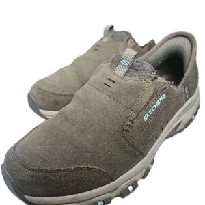 Skechers Women Sz:7 Gray Slip-Ins Hillcrest Sunapee Walk Run Leather Sneaker[6A